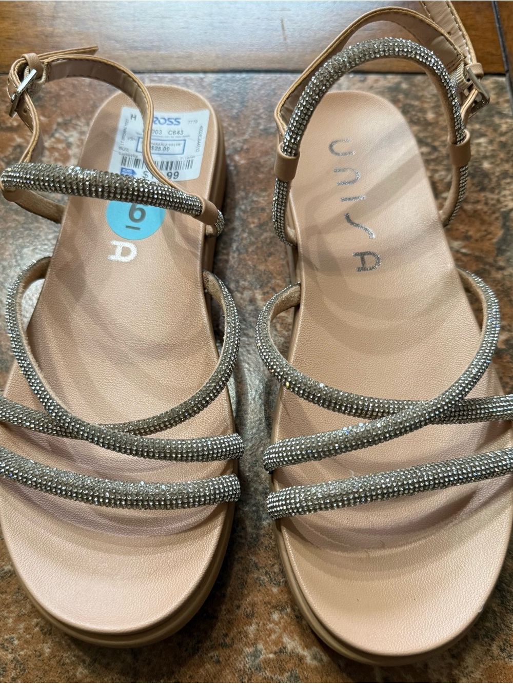 Unisa Women's Nude Rhinestone Strappy Sandal  Size 6   NWT!
